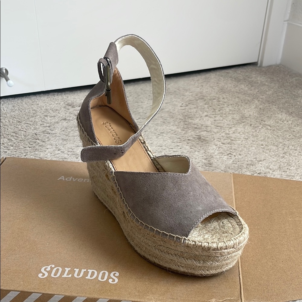 Soludos Gray Espadrille Wedge Sandals with Ankle Strap